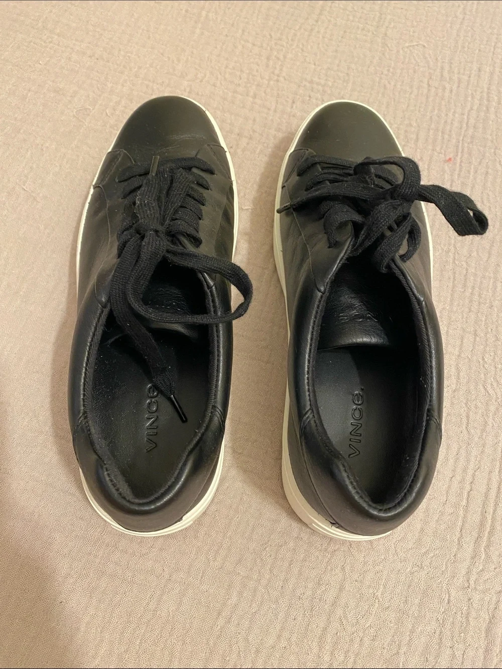 Vince Black Leather Low-Top Sneakers - Classic Casual Style. Size 6.5